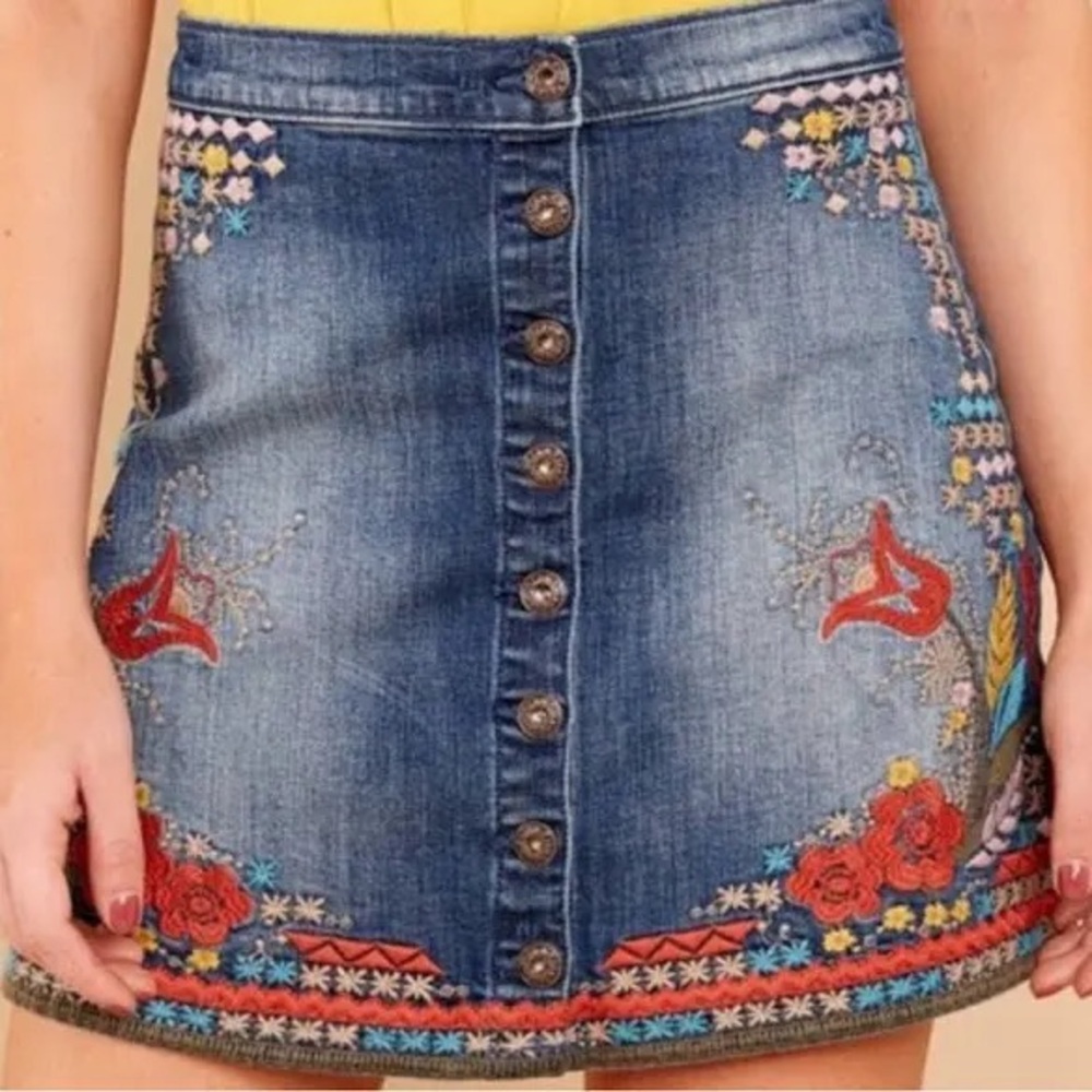 Embroidered Denim Skirt